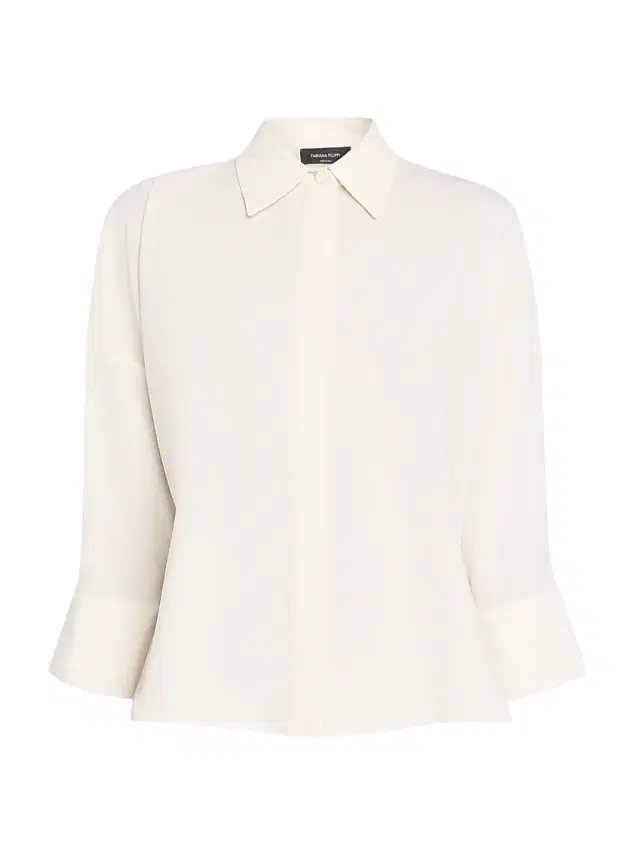 Women's Bistretch Wool Tulle-Trim Button-Front Shirt - Burro