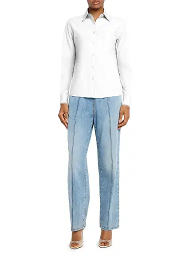 Fabiana Filippi Women's Tulle-Trim Cotton Poplin Button-Front Shirt - Bianco Cotton - Size 0 | Thumbnail 2
