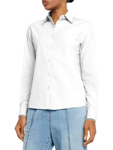 Fabiana Filippi Women's Tulle-Trim Cotton Poplin Button-Front Shirt - Bianco Cotton - Size 0 | Thumbnail 3