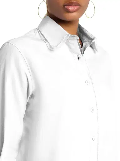 Fabiana Filippi Women's Tulle-Trim Cotton Poplin Button-Front Shirt - Bianco Cotton - Size 0 | Thumbnail 5