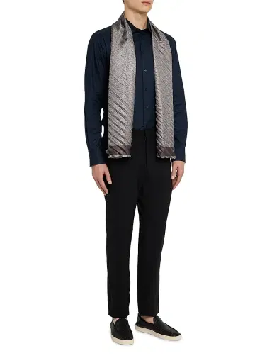 Giorgio Armani Men's Geometric Reversible Silk Scarf - Chocolate | Thumbnail 2