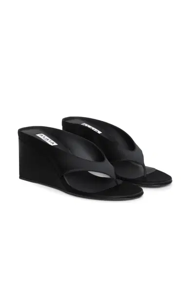 ALAÏA Satin Wedge Thong Mules | Thumbnail 3