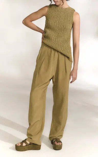 Cortana Mel High-Rise Straight-Leg Linen-Silk Pants | Thumbnail 2