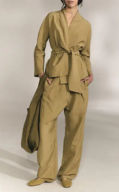 Cortana Mel High-Rise Straight-Leg Linen-Silk Pants | Thumbnail 3