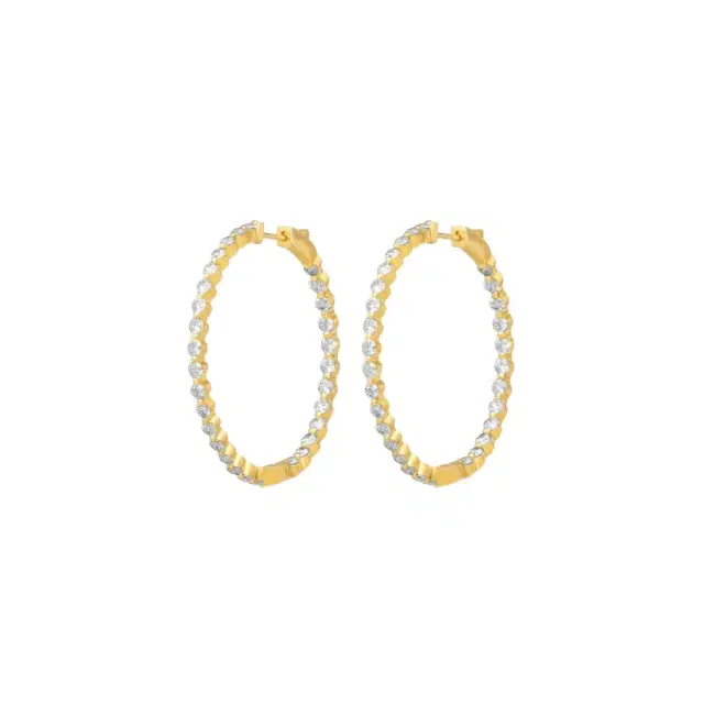 Ina Mar Ina Mar 14K Yellow Gold 3.00 ctw Round Diamond Shared Prong Hoop Earrings by The Solist