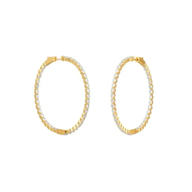 Ina Mar Ina Mar 14K Yellow Gold 4.00 ctw Round Diamond Shared Prong Oval Hoop Earrings by The Solist