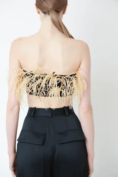 LAPOINTE Matte Viscose Ribbed Bandeau With Feathers | Thumbnail 2