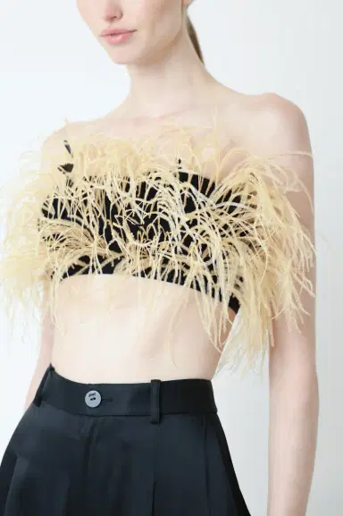LAPOINTE Matte Viscose Ribbed Bandeau With Feathers | Thumbnail 3