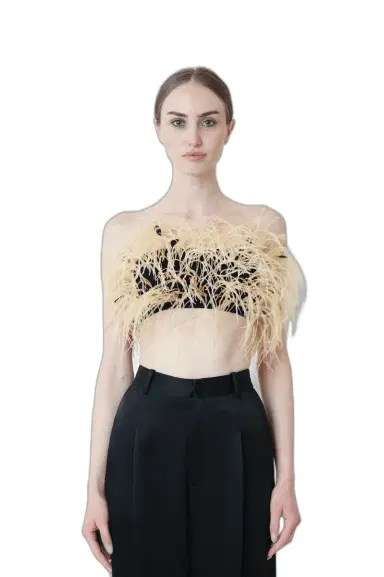 LAPOINTE Matte Viscose Ribbed Bandeau With Feathers | Thumbnail 1