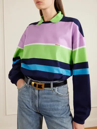 Versace Embroidered Striped Cotton-jersey Sweater | Thumbnail 2
