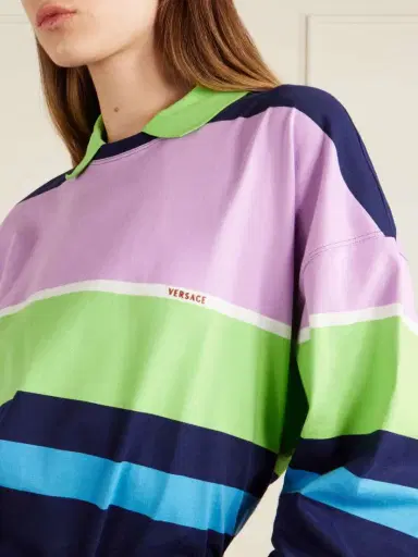 Versace Embroidered Striped Cotton-jersey Sweater | Thumbnail 5