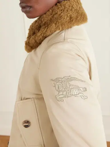 Burberry Gabardine Capsule Shearling-trimmed Appliquéd Cotton-blend Down Jacket | Thumbnail 5 Burberry Gabardine Capsule Shearling-trimmed Appliquéd Cotton-blend Down Jacket | Thumbnail 5