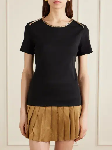 Burberry Stephanie Tartan-trimmed Stretch-cotton Jersey T-shirt | Thumbnail 3 Burberry Stephanie Tartan-trimmed Stretch-cotton Jersey T-shirt | Thumbnail 3