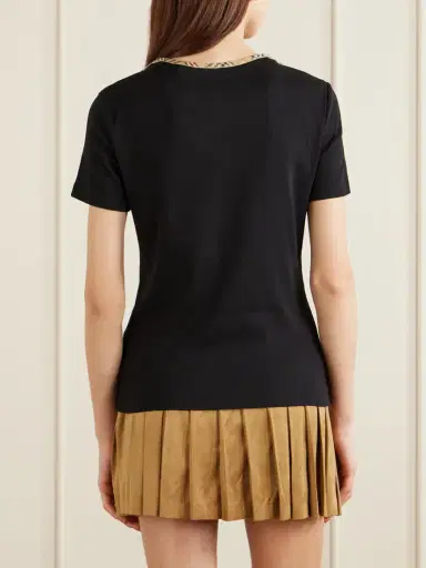 Burberry Stephanie Tartan-trimmed Stretch-cotton Jersey T-shirt | Thumbnail 4 Burberry Stephanie Tartan-trimmed Stretch-cotton Jersey T-shirt | Thumbnail 4