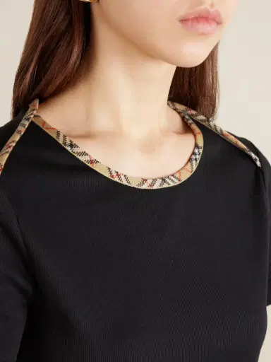 Burberry Stephanie Tartan-trimmed Stretch-cotton Jersey T-shirt | Thumbnail 5 Burberry Stephanie Tartan-trimmed Stretch-cotton Jersey T-shirt | Thumbnail 5