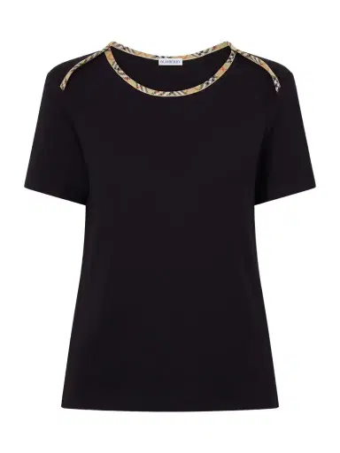 Burberry Stephanie Tartan-trimmed Stretch-cotton Jersey T-shirt | Thumbnail 1 Burberry Stephanie Tartan-trimmed Stretch-cotton Jersey T-shirt | Thumbnail 1