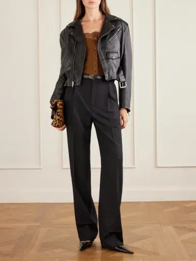 Saint Laurent Glossed Textured-leather Biker Jacket | Thumbnail 2