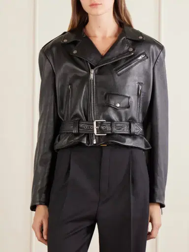 Saint Laurent Glossed Textured-leather Biker Jacket | Thumbnail 3
