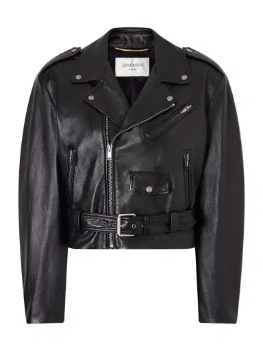 Saint Laurent Glossed Textured-leather Biker Jacket | Thumbnail 1