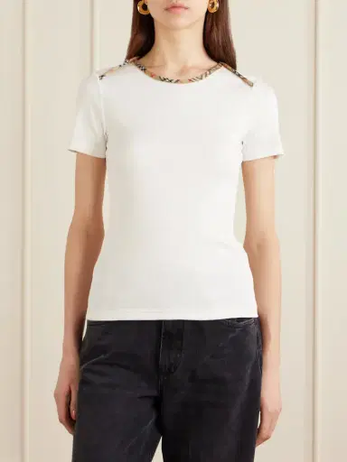 Burberry Stephanie Tartan-trimmed Stretch-cotton Jersey T-shirt | Thumbnail 3 Burberry Stephanie Tartan-trimmed Stretch-cotton Jersey T-shirt | Thumbnail 3