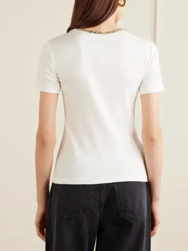Burberry Stephanie Tartan-trimmed Stretch-cotton Jersey T-shirt | Thumbnail 4 Burberry Stephanie Tartan-trimmed Stretch-cotton Jersey T-shirt | Thumbnail 4