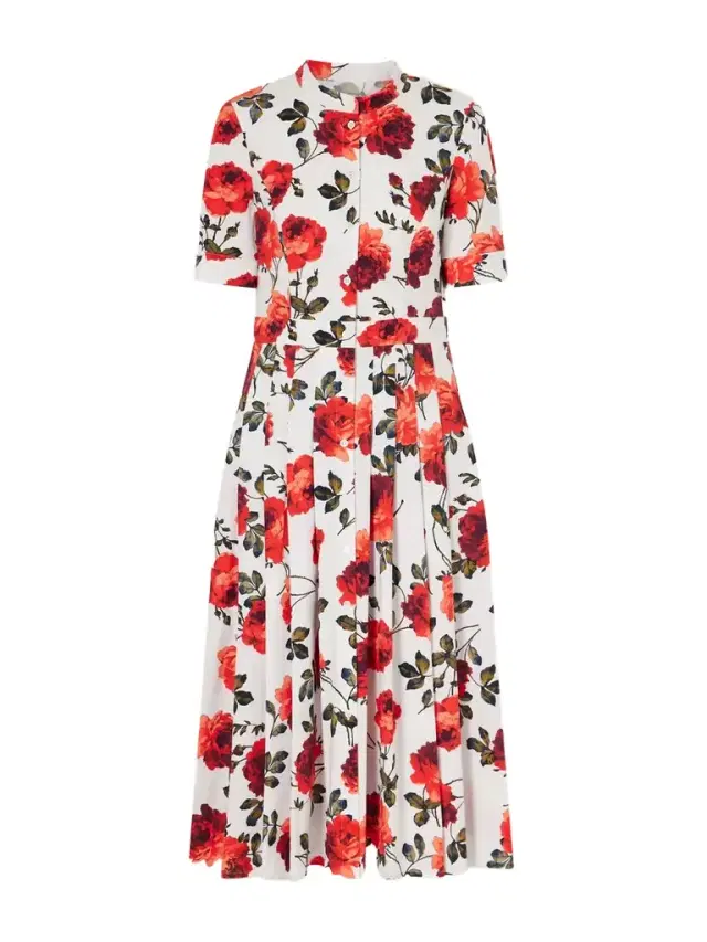 Floral-print Cotton-blend Poplin Midi Dress