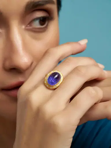 The Gem Palace 18k Yellow Gold Tanzanite and Diamond Ring | Thumbnail 2 The Gem Palace 18k Yellow Gold Tanzanite and Diamond Ring | Thumbnail 2