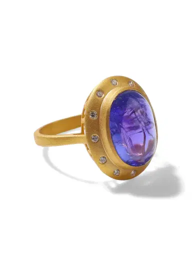 The Gem Palace 18k Yellow Gold Tanzanite and Diamond Ring | Thumbnail 1 The Gem Palace 18k Yellow Gold Tanzanite and Diamond Ring | Thumbnail 1