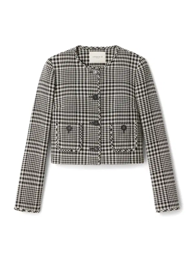 Grid Plaid Corded Cotton Patch Pocket Cropped Jacket