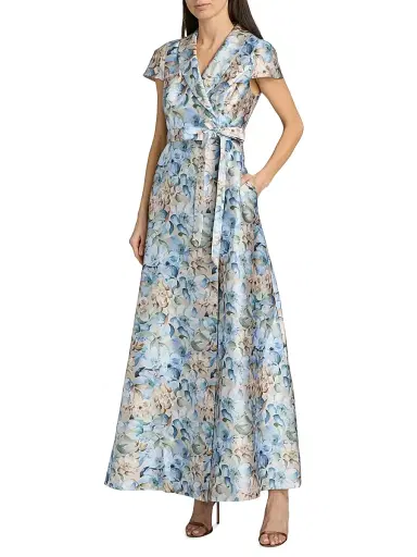 SACHIN & BABI Women's Etienne Floral Wrap Gown - Watercolor Gernaium - Size 14 | Thumbnail 3 SACHIN & BABI Women's Etienne Floral Wrap Gown - Watercolor Gernaium - Size 14 | Thumbnail 3