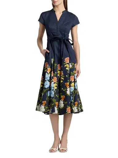 SACHIN & BABI Women's Ganika Floral Cotton Midi-Dress - Navy Wildflowers Degrade - Size 6 | Thumbnail 3 SACHIN & BABI Women's Ganika Floral Cotton Midi-Dress - Navy Wildflowers Degrade - Size 6 | Thumbnail 3