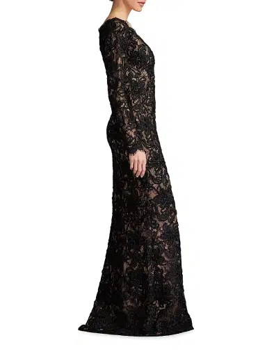 Sho by Tadashi Shoji Women's Lace V-neck Column Gown - Black Beige | Thumbnail 4