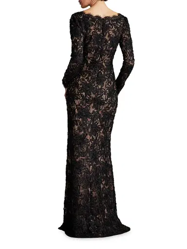 Sho by Tadashi Shoji Women's Lace V-neck Column Gown - Black Beige | Thumbnail 5