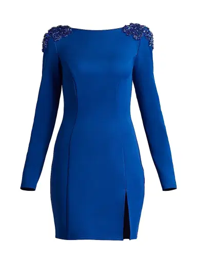 Sho by Tadashi Shoji Women's Embellished Shoulder Sheath Cocktail Dress - Neon Blue - Size Large | Thumbnail 1