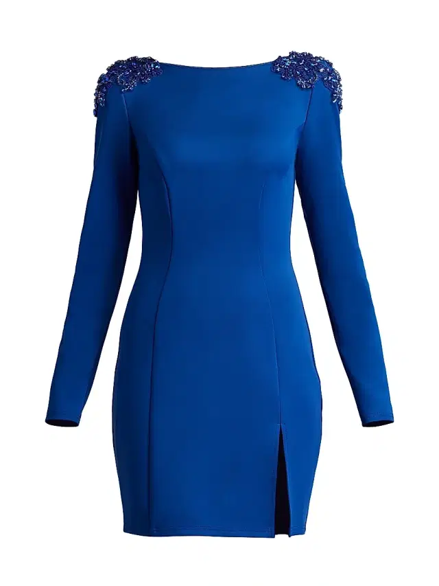 Women's Embellished Shoulder Sheath Cocktail Dress - Neon Blue