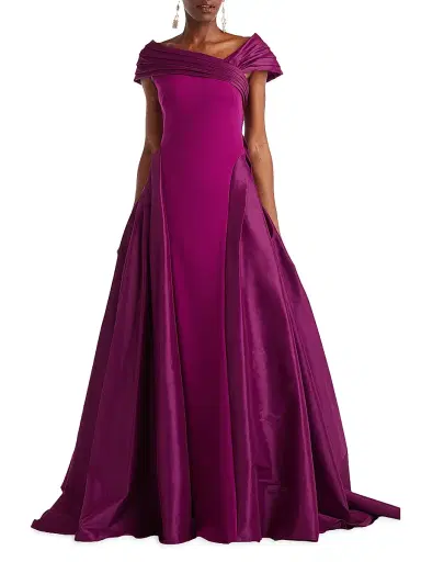 Tadashi Shoji Women's Pleated Fit-&-Flare Gown - Magenta - Size 6 | Thumbnail 2 Tadashi Shoji Women's Pleated Fit-&-Flare Gown - Magenta - Size 6 | Thumbnail 2