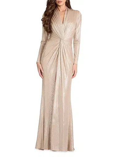 Tadashi Shoji Women's Metallic Jersey Long-Sleeve Gown - Pebble - Size XXL | Thumbnail 3 Tadashi Shoji Women's Metallic Jersey Long-Sleeve Gown - Pebble - Size XXL | Thumbnail 3