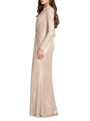 Tadashi Shoji Women's Metallic Jersey Long-Sleeve Gown - Pebble - Size XXL | Thumbnail 4 Tadashi Shoji Women's Metallic Jersey Long-Sleeve Gown - Pebble - Size XXL | Thumbnail 4