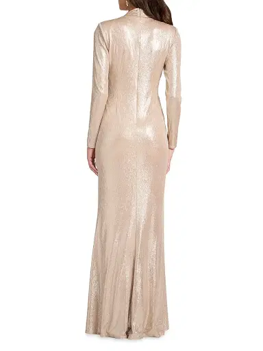 Tadashi Shoji Women's Metallic Jersey Long-Sleeve Gown - Pebble - Size XXL | Thumbnail 5 Tadashi Shoji Women's Metallic Jersey Long-Sleeve Gown - Pebble - Size XXL | Thumbnail 5
