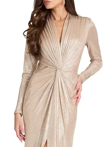 Tadashi Shoji Women's Metallic Jersey Long-Sleeve Gown - Pebble - Size XXL | Thumbnail 6 Tadashi Shoji Women's Metallic Jersey Long-Sleeve Gown - Pebble - Size XXL | Thumbnail 6