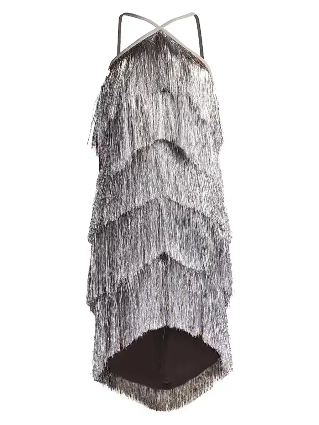 Women's Metallic Fringed Minidress - Platinum