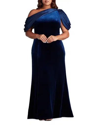 Tadashi Shoji Women's Satin-Embellished Velvet Gown - Navy - Size 14 | Thumbnail 2 Tadashi Shoji Women's Satin-Embellished Velvet Gown - Navy - Size 14 | Thumbnail 2