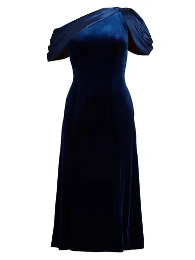 Tadashi Shoji Women's Satin-Embellished Velvet Gown - Navy - Size 14 | Thumbnail 1 Tadashi Shoji Women's Satin-Embellished Velvet Gown - Navy - Size 14 | Thumbnail 1