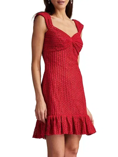 Tadashi Shoji Women's Crocheted Sweetheart Minidress - Rouge - Size 10 | Thumbnail 3