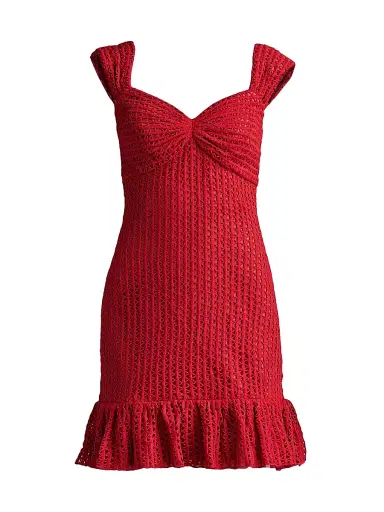 Tadashi Shoji Women's Crocheted Sweetheart Minidress - Rouge - Size 10 | Thumbnail 1