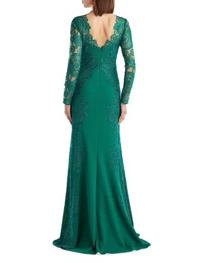 Tadashi Shoji Women's Lace-Embroidered Illusion Gown - Emerald - Size 16 | Thumbnail 3 Tadashi Shoji Women's Lace-Embroidered Illusion Gown - Emerald - Size 16 | Thumbnail 3