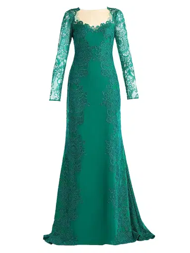Tadashi Shoji Women's Lace-Embroidered Illusion Gown - Emerald - Size 16 | Thumbnail 1 Tadashi Shoji Women's Lace-Embroidered Illusion Gown - Emerald - Size 16 | Thumbnail 1