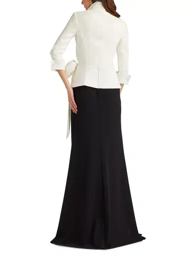 Tadashi Shoji Women's Mixed-Media Bow Gown - White Black - Size 14 | Thumbnail 3