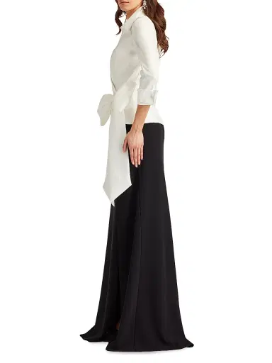 Tadashi Shoji Women's Mixed-Media Bow Gown - White Black - Size 14 | Thumbnail 4