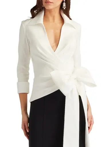 Tadashi Shoji Women's Mixed-Media Bow Gown - White Black - Size 14 | Thumbnail 5
